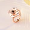 Anillo de memoria en forma de corazón femenino 100 idiomas Te amo amor proyección parejas Red roja tiembla con ajustable