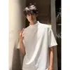 Camiseta de Verano para Hombre de Manga Corta, Peso Pesado, Cuello Semi Alto Negro, de Alta Gama, Elegante, Corte Limpio, Estilo Americano, Capa Base de Manga Corta