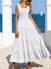 2026 Colección de Verano Nueva de Amazon Marca Independiente Moda Femenina Europea y Americana Vestido de Tirantes con Patchwork Fruncido Vestido de Línea A Acampanado