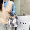 08181 Bolsa de Almuerzo Simple de Lana Japonesa y Coreana Literaria y Artística Pequeña Fresca a Cuadros Bolso de Mano Casual Bolso de Mano para Mujer