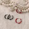 Pendientes de Lazo Estilo Francés Vintage con Elegante Diseño de Aro, Pendientes de Botón Rojos Ankora de Alta Gama con Aros Esmaltados y Cierres de Oreja