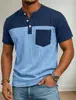 2026 Comercio Exterior Amazon Verano Nuevo Talla Europea Tendencia de Moda Masculina Bloque de Color Camiseta Henley de Manga Corta Top Hombre