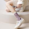 Otoño e invierno Nuevos calcetines de pata de gallo morados Estilo académico japonés doble aguja doble camino retro Calcetines de algodón coreano al por mayor