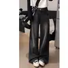 Jeans Rectos Negros y Grises para Mujer, Nuevo Estilo de Primavera, Tallas Grandes, Corte Holgado, Adelgazantes, Adecuados para Cuerpo Tipo Pera, Pantalones de Pierna Ancha de Cintura Alta