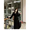 Tela Original, Doble Capa + Forro, Vestido Largo Negro de Estilo Francés con Cuello en V y Lunares, Vestido Largo Muy Hermoso y Elegante
