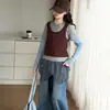 Conjunto de Moda Otoñal para Niñas 2026 Nuevo Conjunto Coreano de Dos Piezas para Niños Mayores: Camisa Base y Jeans de Dos Piezas Falsos con Solapa Trasera