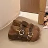 Zapatos Planos para Mujer Pegatina Mágica Aumento Interno de Altura Hebilla de Cinturón Bidireccional de EE. UU. 2026 Mocasines Mocasines Otoño Suela Gruesa Marrón