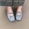 Sapatos de Ballet Scarpins de Bico Quadrado Femininos Estilo Francês Novo Verão Suave Mary Jane Estilo de Festa Laço 2025
