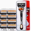Navaja de afeitar manual para hombre de cinco capas transfronteriza, cuchilla de acero inoxidable multicapa ultrafina, negra, compatible con Fengsu 5