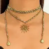 Collar Ins Retro Cuadrado Roto Plata Bohemio Girasol Ccb Acero Inoxidable Colgante Estilo Largo para Mujeres