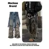 Vibras Estilo París Parche Pesado Falso Dos Piezas Camuflaje Desgastado Funcional Holgado Ropa de Trabajo Jeans Hip-Hop de Moda