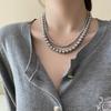 Collar de perlas grises retro francés apilado collar cadena para suéter de otoño e invierno nicho avanzado cadena clavícula collar de cuentas de vidrio