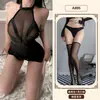 Lencería sexy con temática naranja, uniforme transparente de malla con retazos y tirantes para chica sexy, pijama seductor que no se quita A895