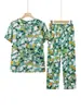 Traje de verano de algodón y seda para mujeres mayores, conjunto de dos piezas fino estampado de manga corta para madres y abuelas, ropa de tallas grandes