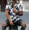 Camisa Masculina Estampa Digital 3D Street Havaiana Folhas Frescas Casual Camisa Masculina Manga Curta Camisa de Exportação