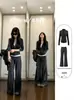 Conjunto listrado de outono para mulheres, conjunto esportivo slim-fit estilo coreano, moletom listrado cinza e conjunto de duas peças com calça casual