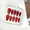 Nuevo producto transfronterizo: Puntas de Uñas Ojo de Gato Color Rojo Vino Cereza Rojo Profundo Bombilla, Caja de 10 Piezas con Tallas Codificadas, Puntas de Uñas Portátiles Ojo de Gato