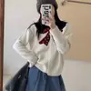 Suéter de Tricô Feminino Estilo Coreano com Laço Pequeno Perfumado, Cor Contrastante e Contas Pesadas, Jaqueta Cardigan Nova para Outono e Inverno, Estilo Preguiçoso