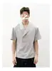 Camiseta de Manga Corta con Cuello de Solapa Botonada y Patchwork Estilo Retro Americano para Hombre, Tendencia Holgada Capa de Aire Líquido Top de Media Manga
