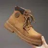 Botas Martin para Hombre Nuevas Llegadas Temporada Otoño/Invierno Más Vendidas Cuero Genuino Suela Gruesa Que Aumenta la Altura Botas Amarillas Grandes Ropa de Trabajo de Caña Alta para Hombre Botas de Cuero para Hombre