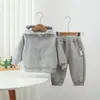 Conjunto de Duas Peças de Roupa Externa para Meninas Primavera e Outono Novo Roupa de Outono Infantil Moletom Casual Esportivo com Capuz Esportivo Conjunto para Crianças Maiores