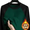 Camiseta Base de Felpa de Doble Cara de Manga Larga Transfronteriza para Hombre, Tendencia Otoño/Invierno Estilo High Street Americano Bloque de Color Patchwork Top Cálido