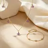 Juego de collar y pulsera de mariposa de plata de ley S925 con circonita de colores, temática de bosque estilo francés para mujer, lujo ligero, temperamento dulce, juego de joyería de alta gama