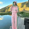 Conjunto casual esportivo feminino rosa estilo europeu, conjunto de duas peças da moda e tendência outono-inverno com moletom e calça pantalona
