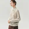 Suéter de Punto de Cachemira de Terciopelo Bai Cai 26 Otoño Simple con Letra Jacquard Cuello Redondo Manga Larga con un Elegante Diseño para el Trabajo y Nuevos Detalles de Ganchillo