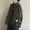 Nuevos Tops Literarios Retro de Gran Tamaño Holgados de Manga Larga de Color Sólido con Cuello para Verano y Otoño 2024, el Más Fácil de Combinar, Top Casual para Mujer