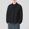 Nova Camisa de Algodão Pesado de Manga Longa para Homens, Cor de Primavera e Outono, Corte Solto, Camisa Base com Gola Dobrável para Homens