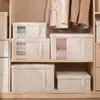Caja de Almacenamiento Plegable y Lavable, Hecha de Tablero de PP, con Tira Transparente para Ventana Delantera, Tela Oxford, Adecuada para Organizar Ropa y Colchas.