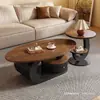 Mesa de centro estilo vintage de lujo ligero color nogal para sala de estar, uso doméstico, juego de mesa de té ovalada, nuevo modelo de diseñador simple y moderno