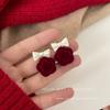 Aretes de Flores Rojas de Terciopelo Vintage para Mujer Otoño e Invierno 2022 Nueva Moda Lujo Ligero de Alta Gama Aretes de Lazo para Mujer