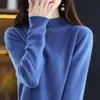 Suéter de Tricô Sem Costura 100% Lã para Mulheres, Nova Camisa Base de Gola Alta Meia-Boca para Outono e Inverno, Estilo para o Trabalho
