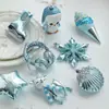 Pingente de Plástico Azul Transfronteiriço Pó Pegajoso Decoração de Janela de Árvore de Natal Estrela de Cinco Pontas Floco de Neve Decoração de Desenho Animado Layout de Cena
