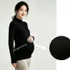 [Personalizado] Ropa de maternidad, camiseta de polar de doble cara, otoño e invierno, cuello alto medio, estilo popular, que cubre la barriga, adelgazante y diseño arrugado