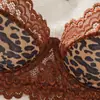 Conjunto de lingerie sexy feminino transfronteiriço, lingerie de renda com estampa de leopardo retrô europeia e americana, conjunto de duas peças com fio dental feminino