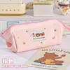 Novo estojo de lápis fofo estilo coreano, nicho, bordado de três ursos, alta capacidade, bolsa de armazenamento de papelaria de alta estética
