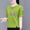 Comercio Exterior Transfronterizo Nuevo Estilo Chino Ropa para Mamá Camiseta de Manga Corta para Mujer de Mediana Edad Holgada Talla Grande Top de Media Manga para Mujer