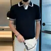 Polo de verano para hombre, estilo británico, informal, de negocios, tejido de punto, ajustado, transpirable, de manga corta.
