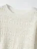 Outono Inverno Novo Feminino 35 Caxemira Solto Emagrecedor Gola Redonda Crochê Textura Vazada Camada Base Quente Suéter Tricô