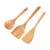 Juego de Cuchara y Espátula para Cocinar de Madera Maciza de Mango Largo Más Vendido Transfronterizo, Espátula Grande de Madera de Acacia Antiadherente para Sartén, Cuchara para Sopa, Cuchara para Arroz de Madera Maciza