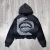 Moda Gótica Estilo Dark Nicho Personalidade Estampa de Boca Tendência Americano Cardigan Jaqueta Moletom com Capuz Zíper