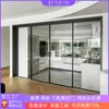 Puerta corredera de cristal para cocina ultradelgada de tres paneles con riel de techo, puerta corredera móvil, puerta de ingeniería para división de sala de estar, baño, balcón