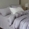 Conjunto de Quatro Peças de Alta Qualidade em Tencel Austríaco Lenzing, Estilo Vintage Lavado à Areia, Borda Larga, Cor Preto-Cinza, Lençol e Colcha Ultrassuaves para Dormir Nu
