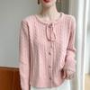 Cárdigan de punto para mujer con jacquard de lana similar a hilo dorado 24 nuevo suéter de punto cálido de terciopelo Andy para mujer de color sólido ancho