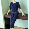 Roupas Femininas Plus Size 2026 Verão Novo Estilo para Mães de Meia-Idade e Idosas, Calça Cropped Soltinha Emagrecedora + Conjunto de Camiseta Solta Tendência