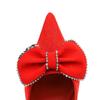 516-H31 Zapatos de tacón alto de aguja para mujer, de moda coreana, para banquetes, de gamuza, con punta baja y lazo de diamantes de imitación.