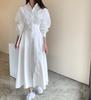 Chic Coreano Primavera/Verano 2026 Estilo Francés Ceñidor de Cintura Adelgazante Solapa Color Sólido Suave Ol Manga de Farol Vestido Camisa